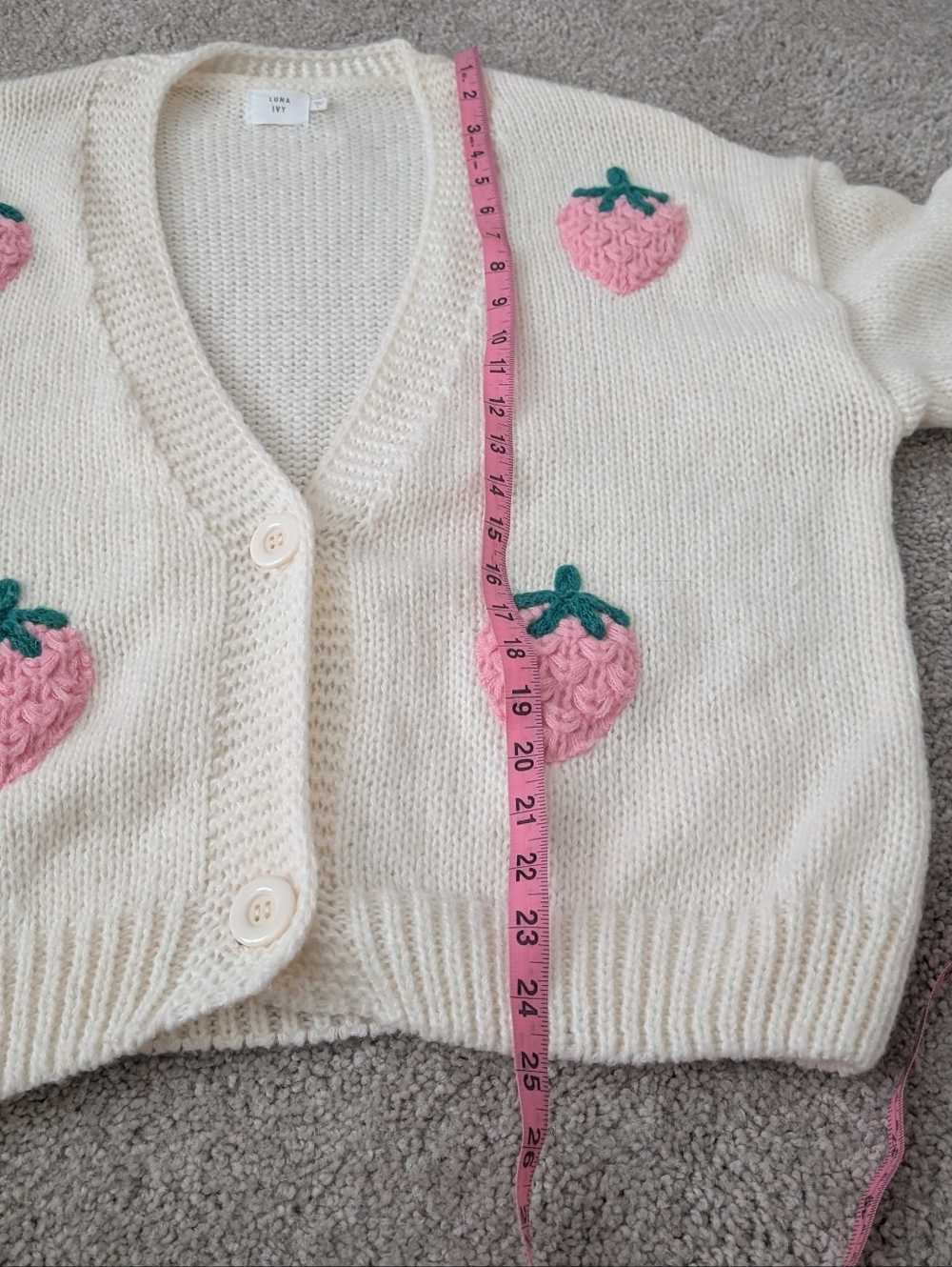 BUNDLE ONLY! Luna Ivy 3D Knit Off White Pink Strawberry Cardigan Sweater Large - Picture 8 of 9